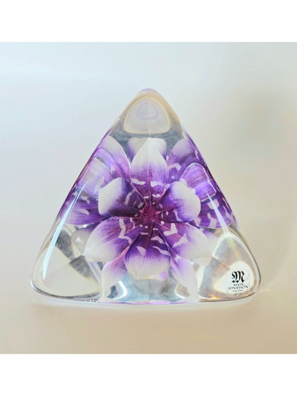 Mats Jonasson 3D Purple Orchid Lead Crystal Paperweight Handmade In Sweden 4", M